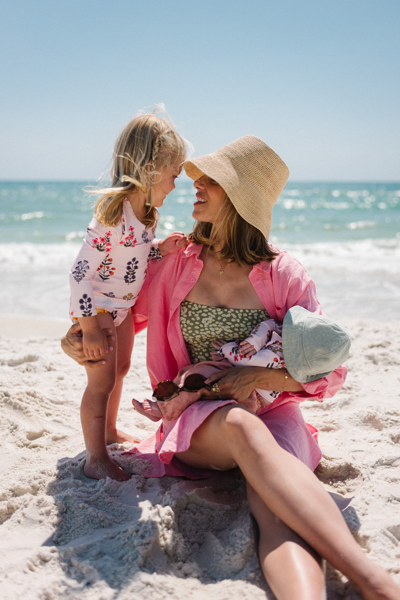 pink beach coverup colorful swim straw hat