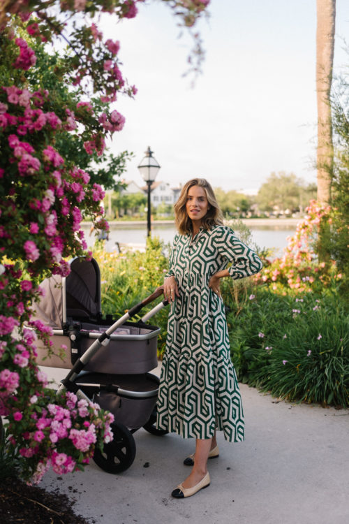green white printed dress