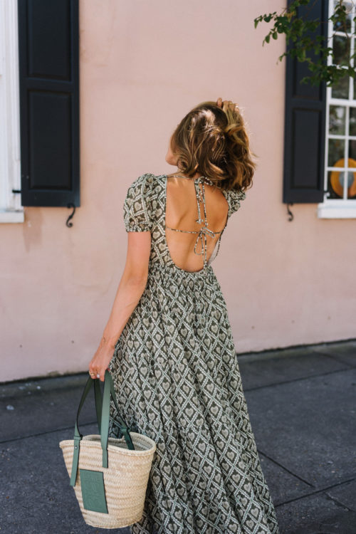 green sundress brown leather sandals