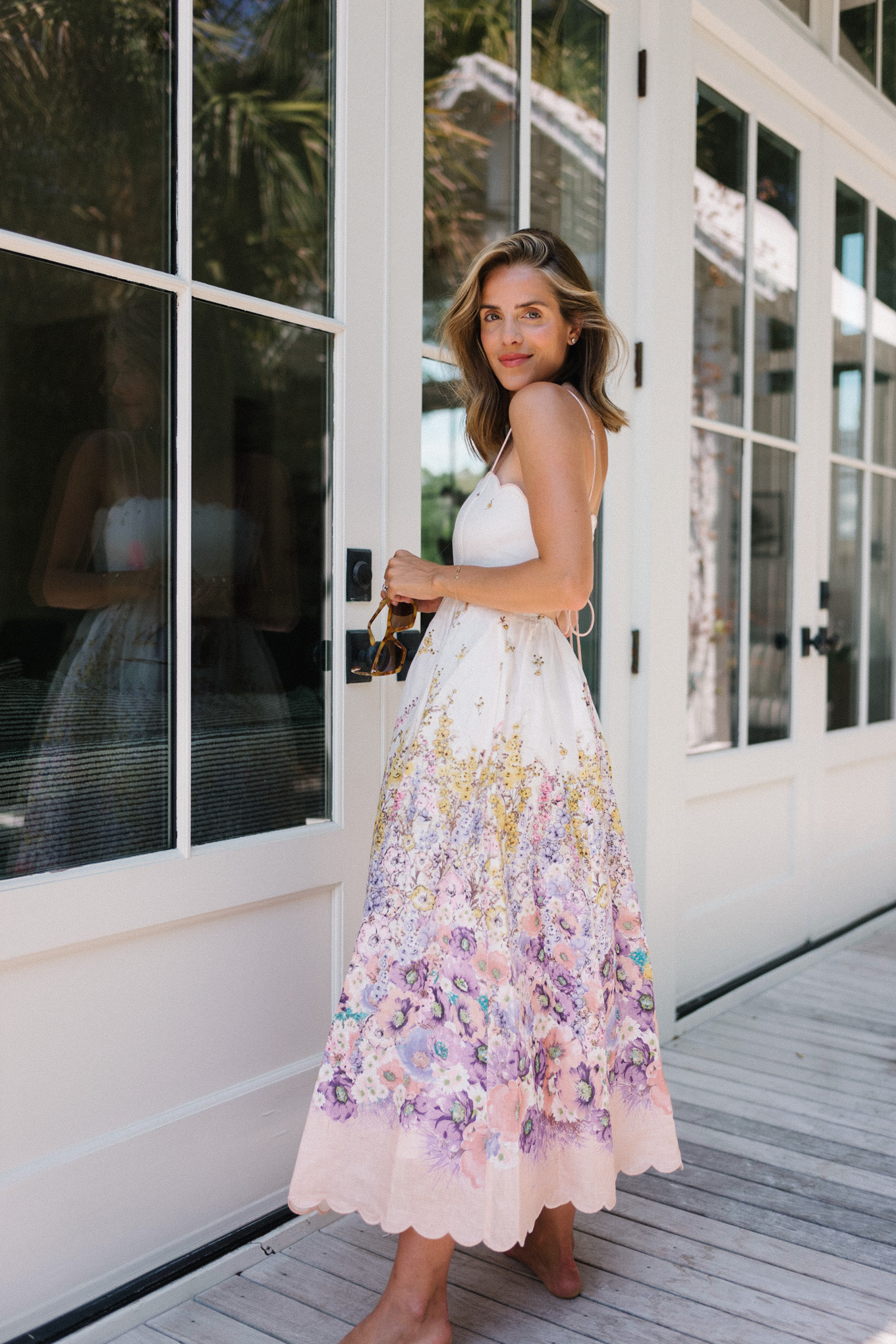 Purple dress with white hot sale flowers