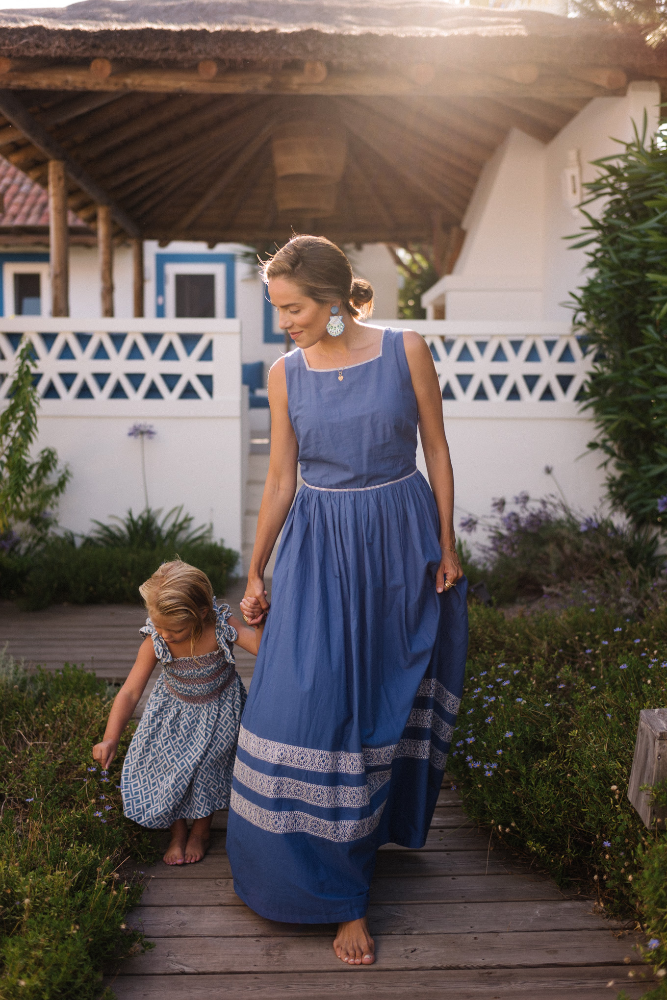 square neck blue embroidered cotton dress