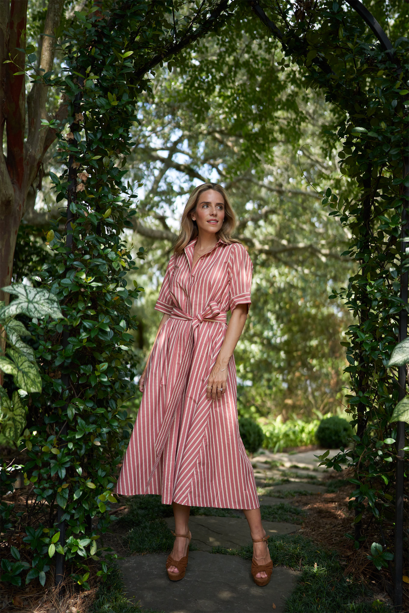 pink white striped shirt dress for fall