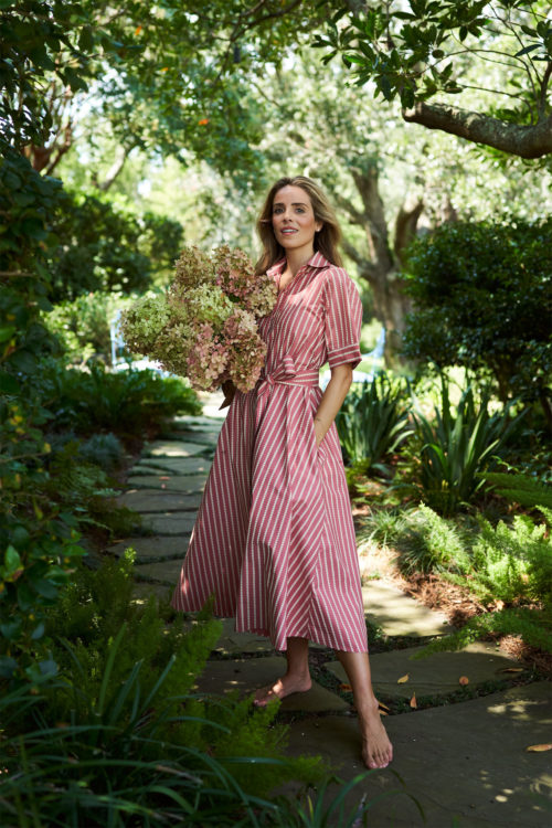 pink white striped fall shirtdress