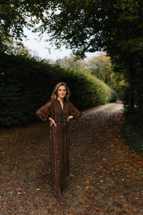 brown beaded midi dress