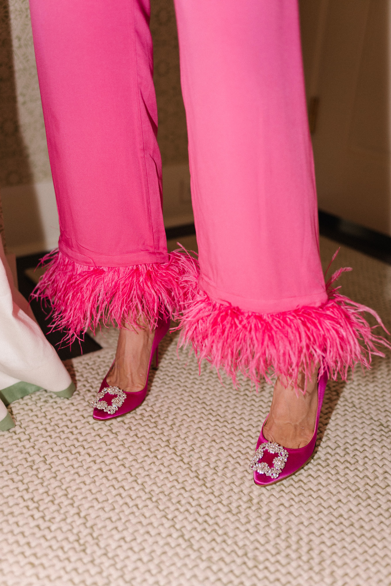 pink silk feather pajamas pink holiday heels