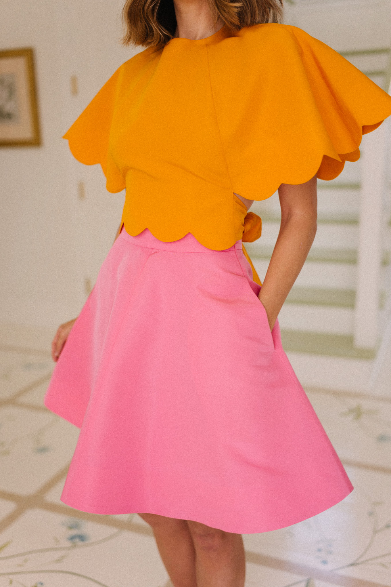 orange pink color block mini dress