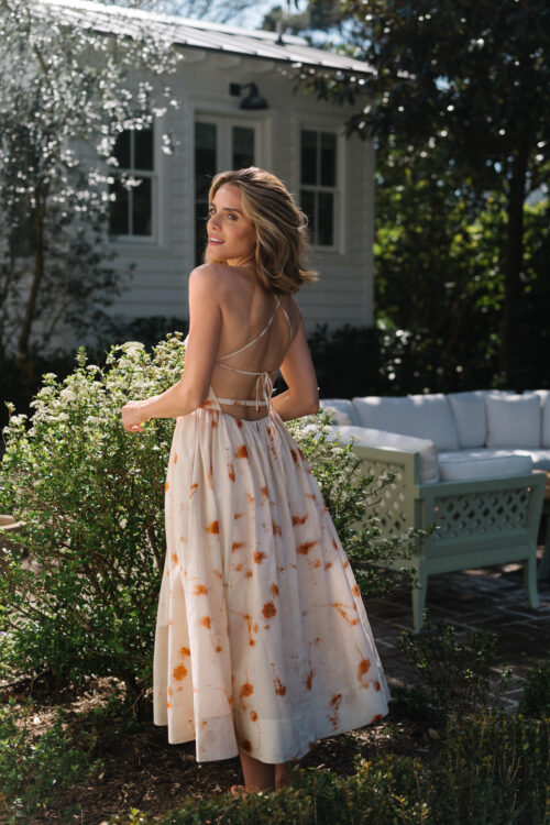 cream floral apron tie midi dress
