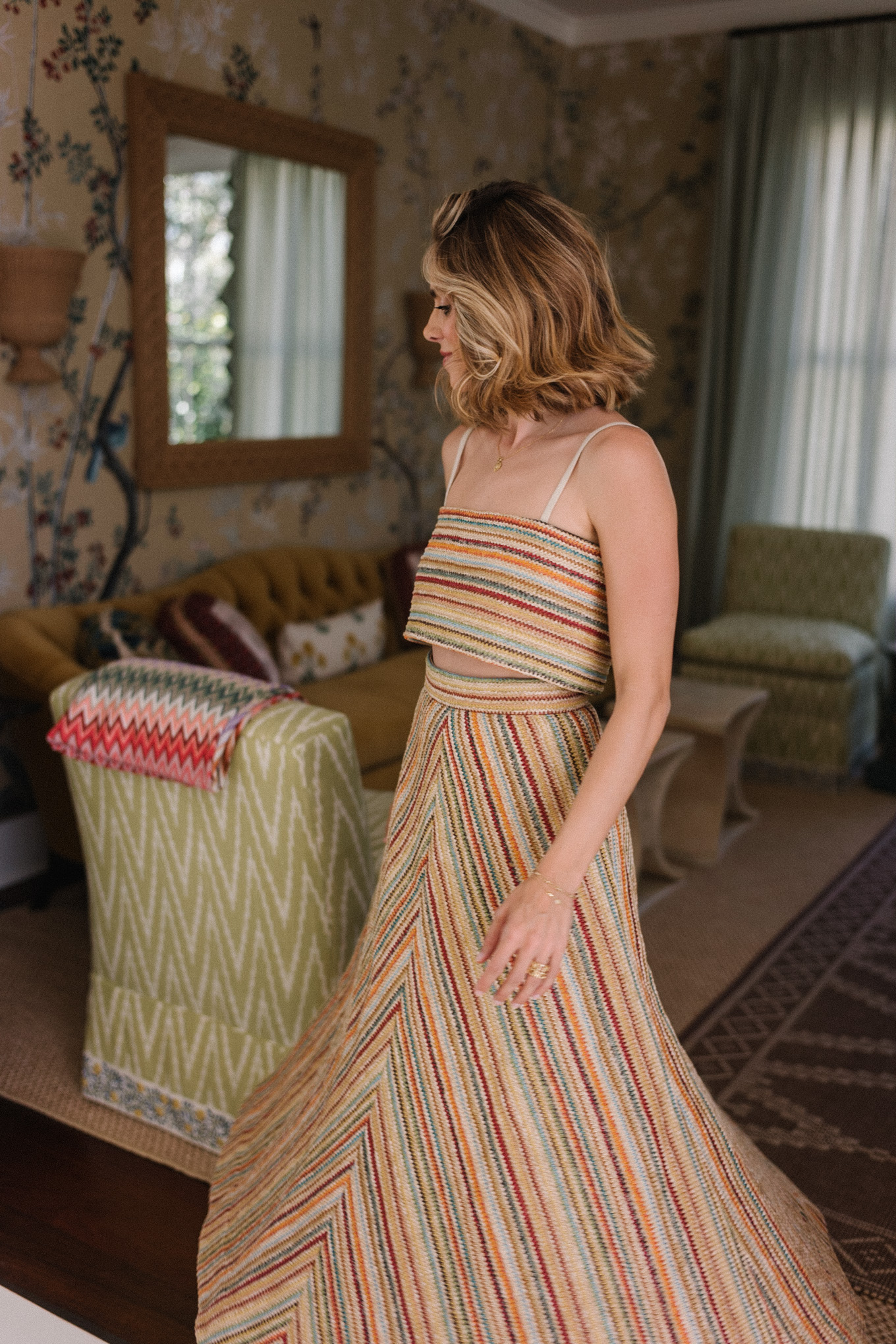 rainbow striped raffia skirt set