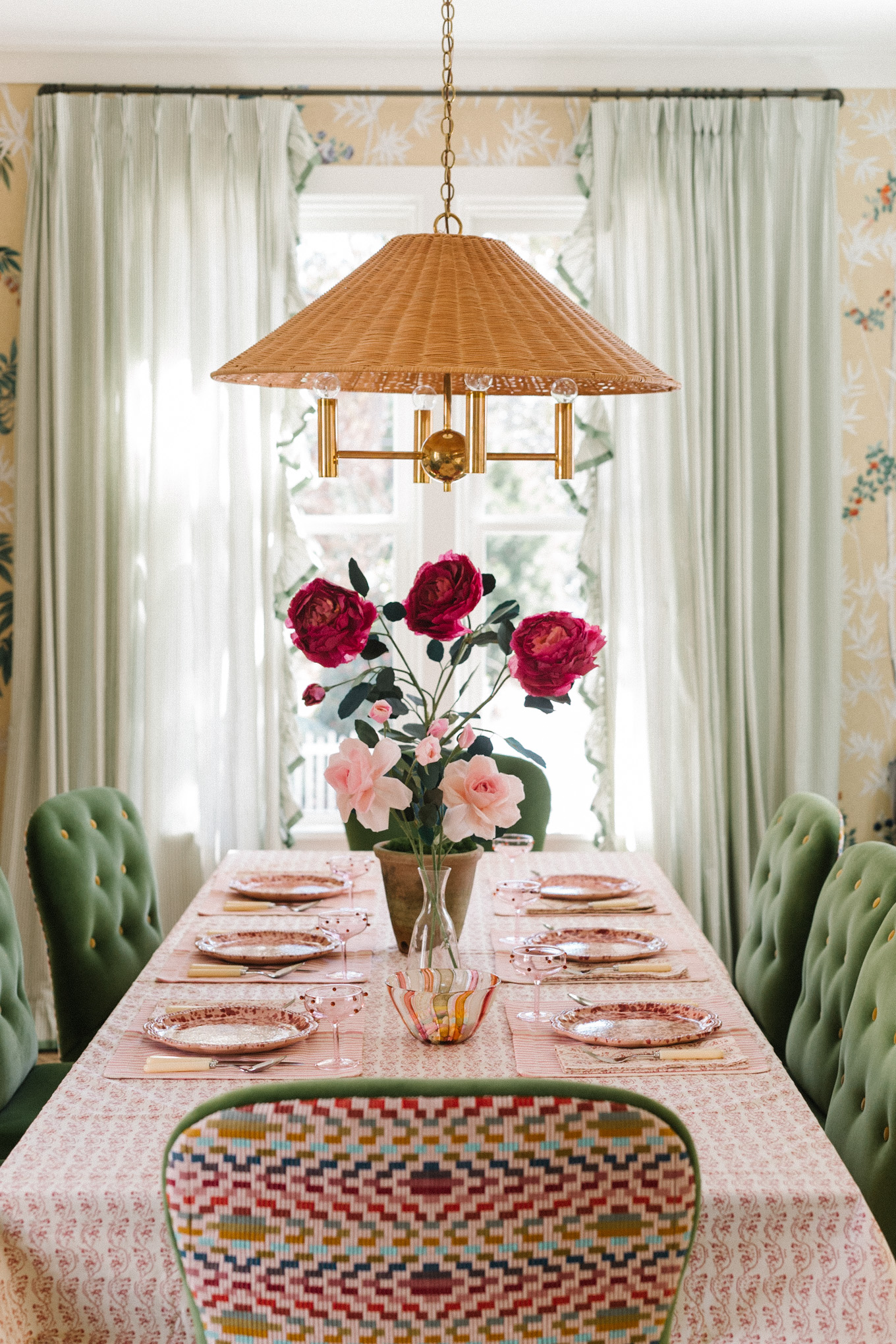 pink green romantic tablescape