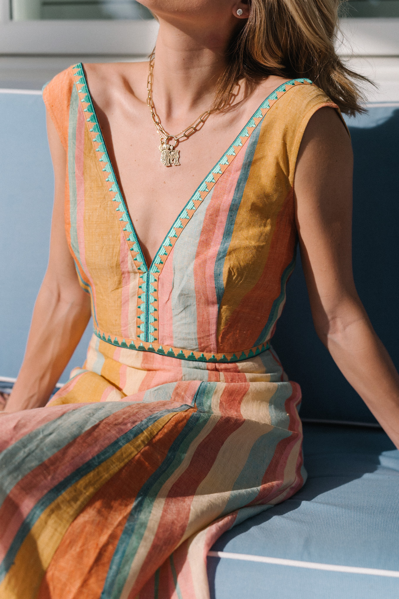 rainbow striped linen maxi dress