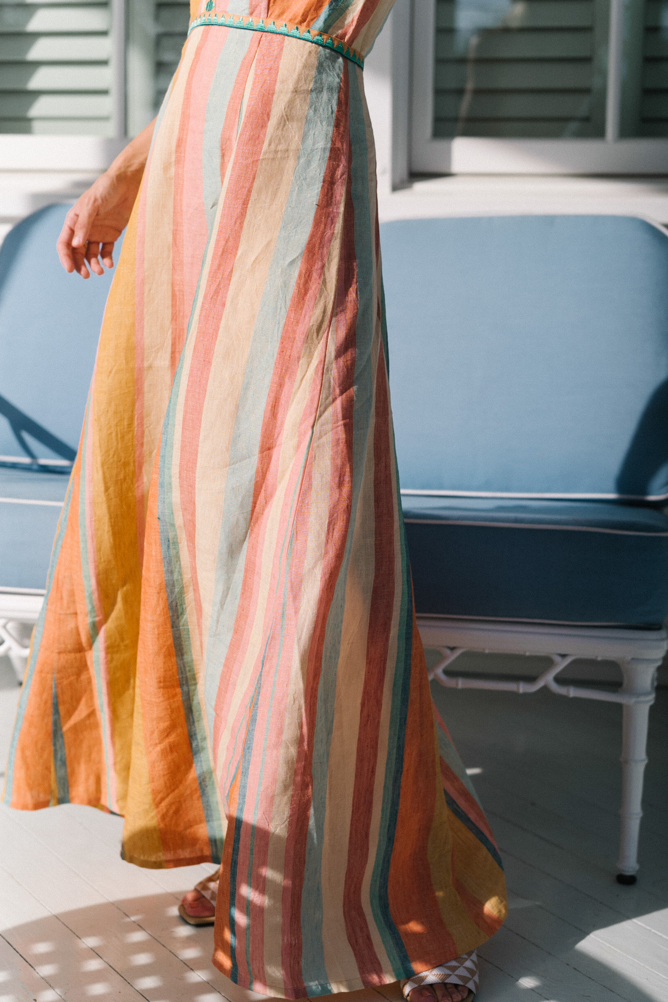 rainbow stripe linen maxi dress