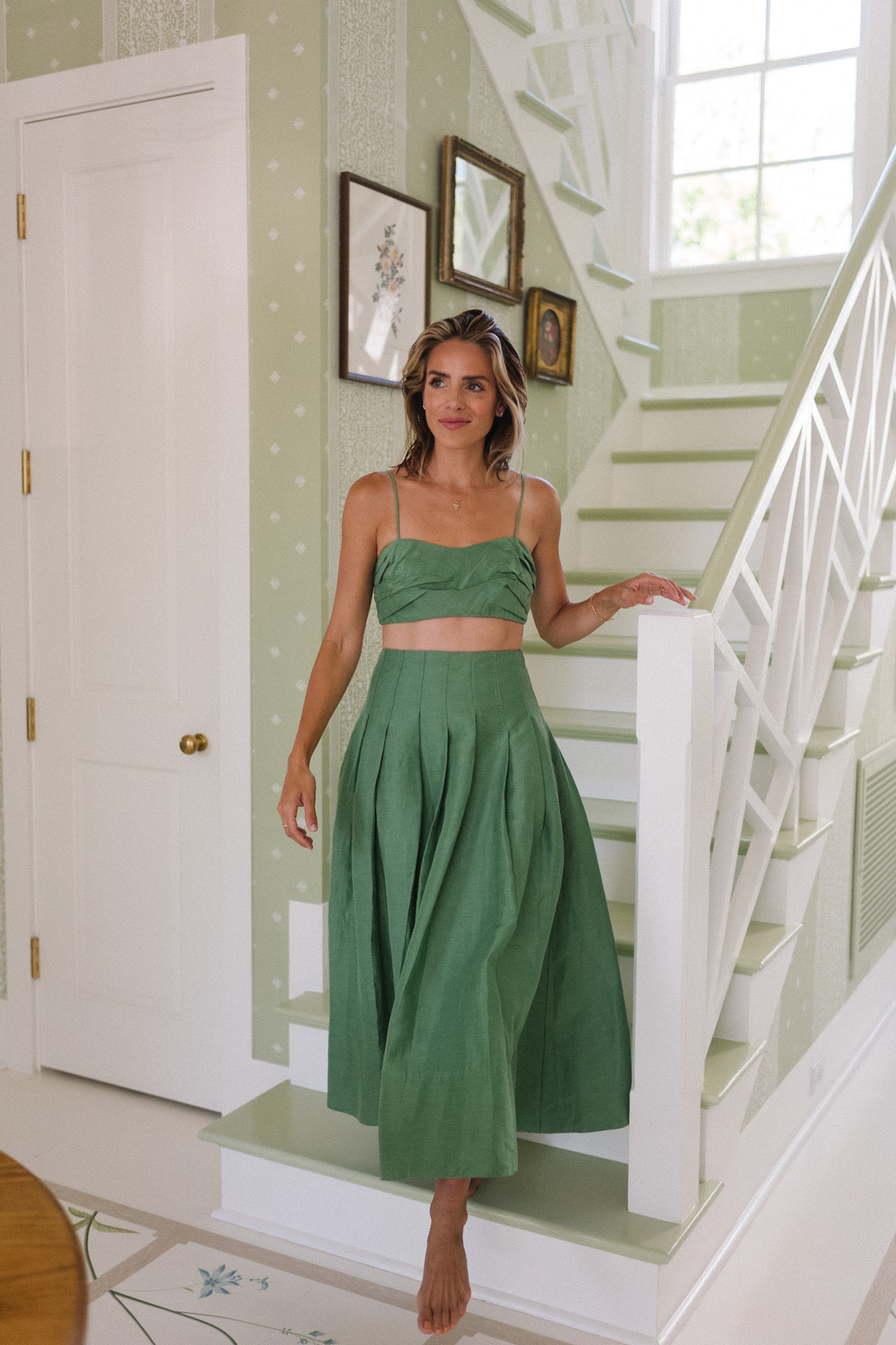 green top skirt set