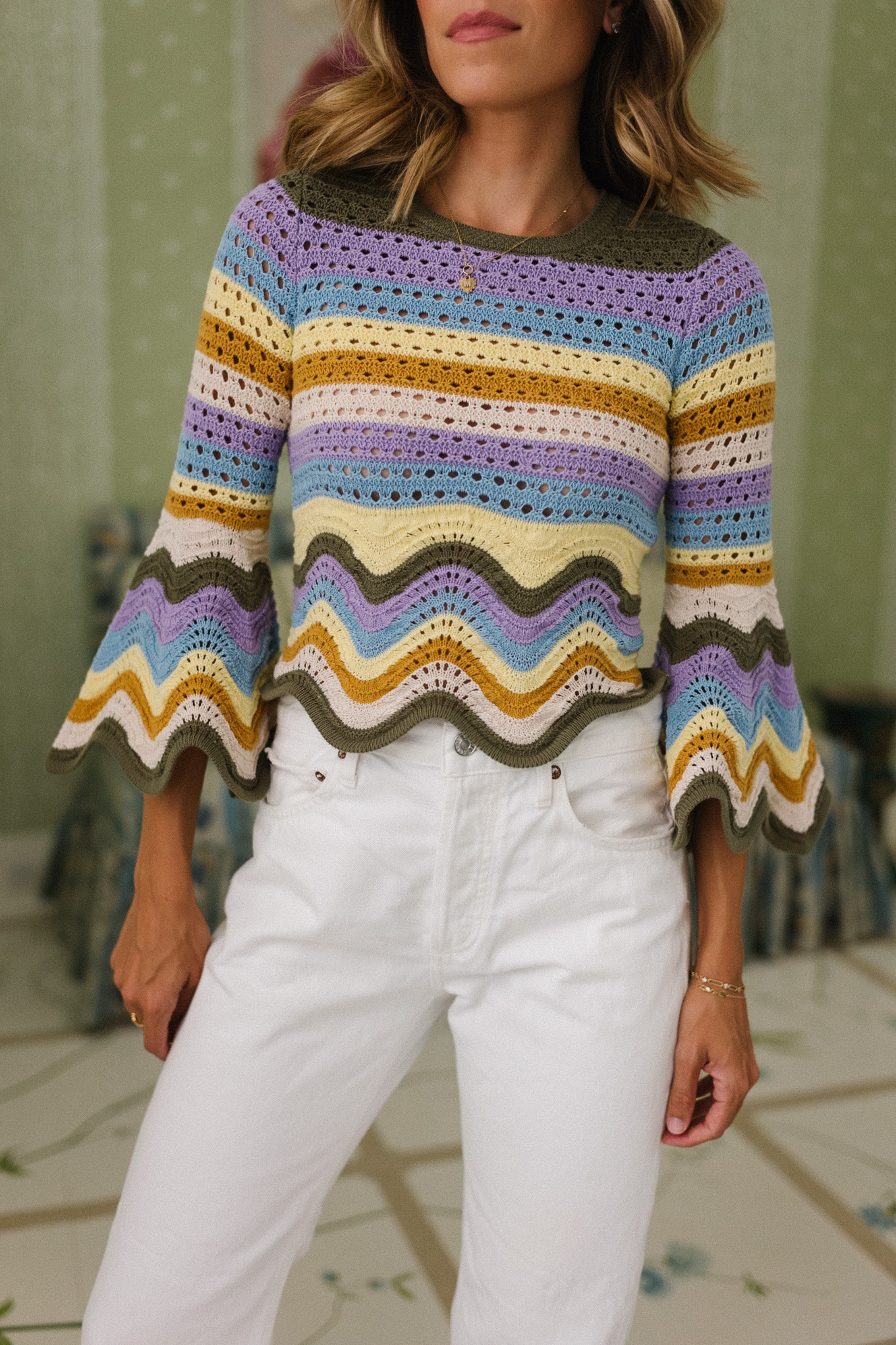 woven striped sweater white denim