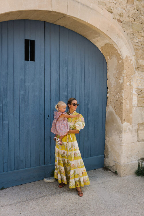 gold white floral dress