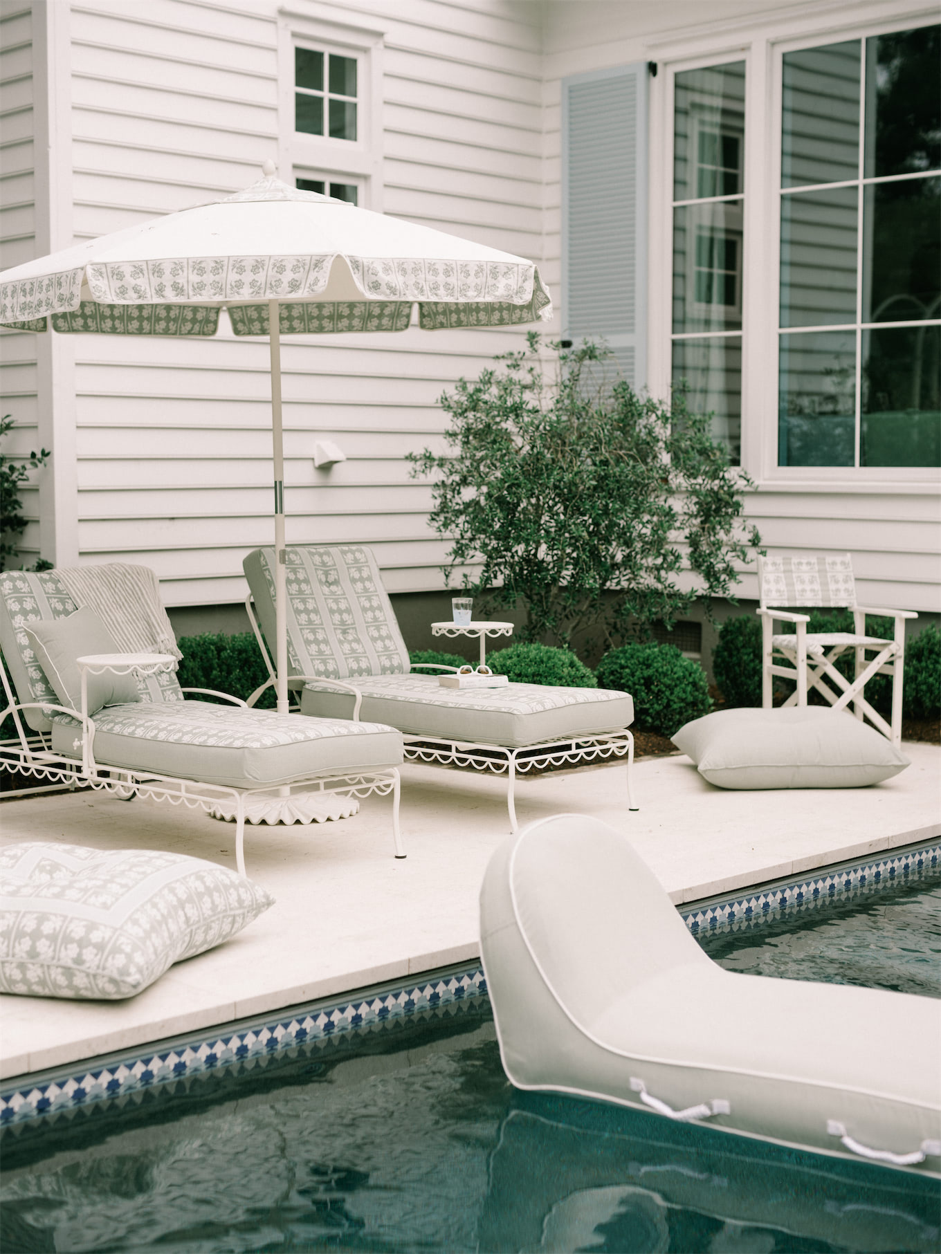 green white outdoor pool furniture and accessories