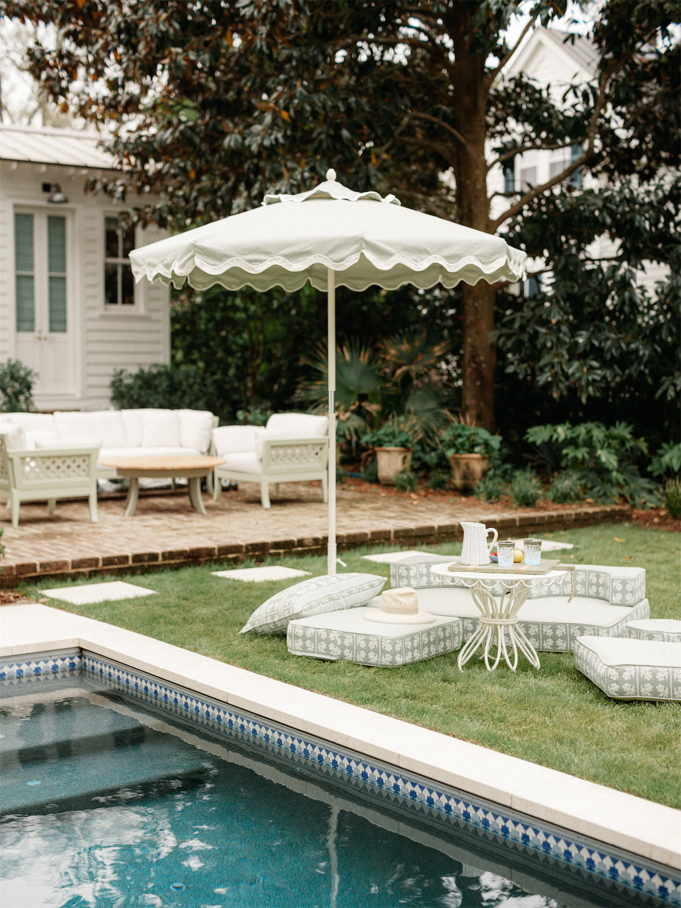 green white outdoor pool furniture and accessories