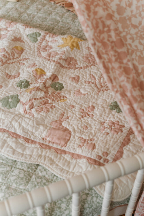 pink green white floral kids furniture bedding toys wallpaper