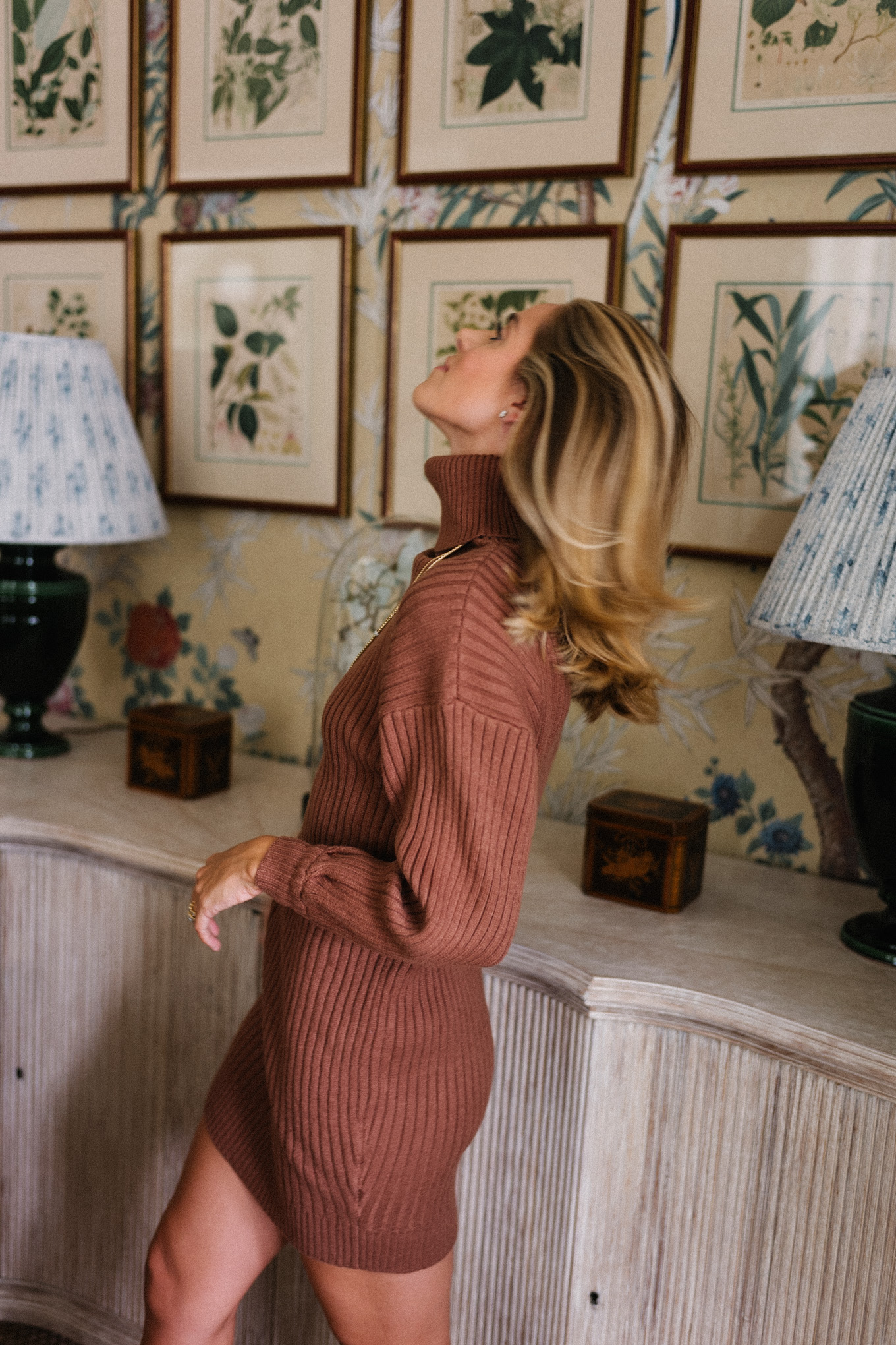 brown turtleneck sweater dress
