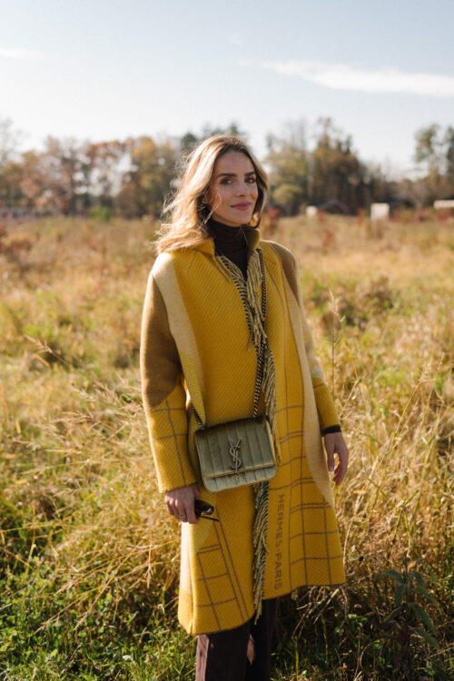 gold blanket coat wide leg denim green booties