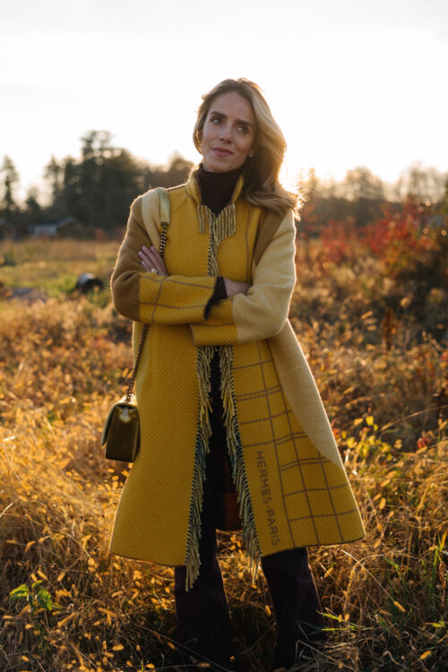 gold blanket coat wide leg denim green booties