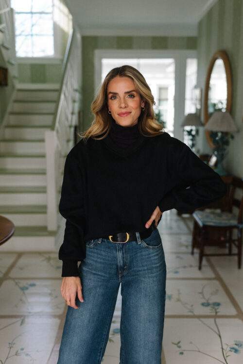 blue denim black sweater