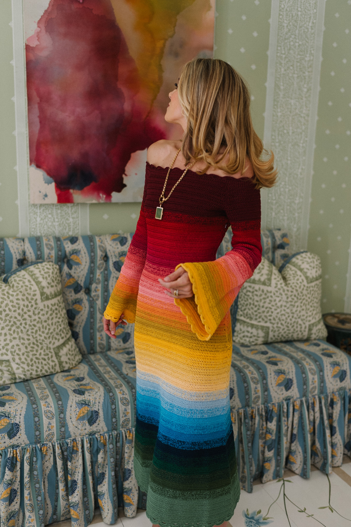 rainbow ombre knit midi dress