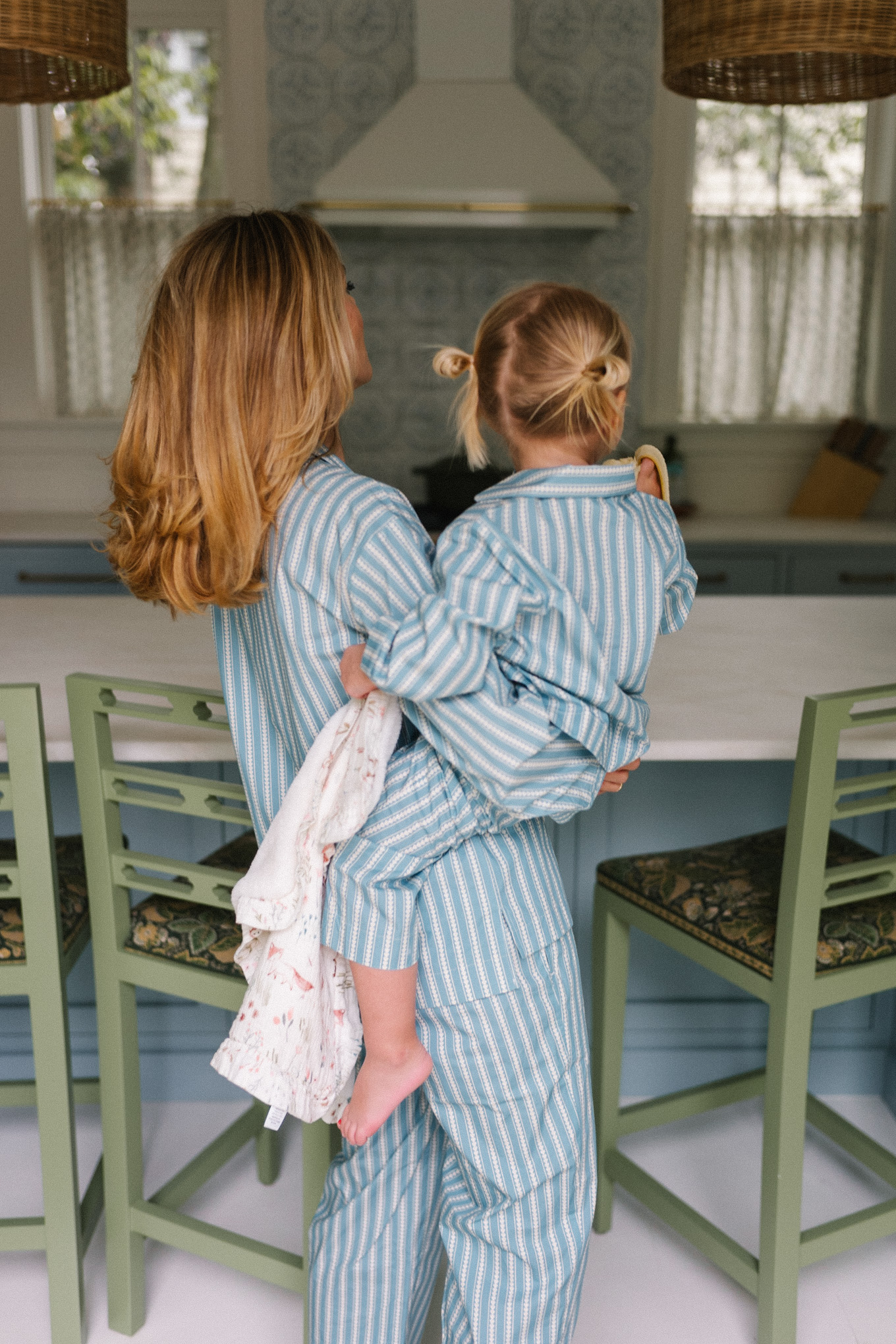 blue heart striped mommy and littles pajamas
