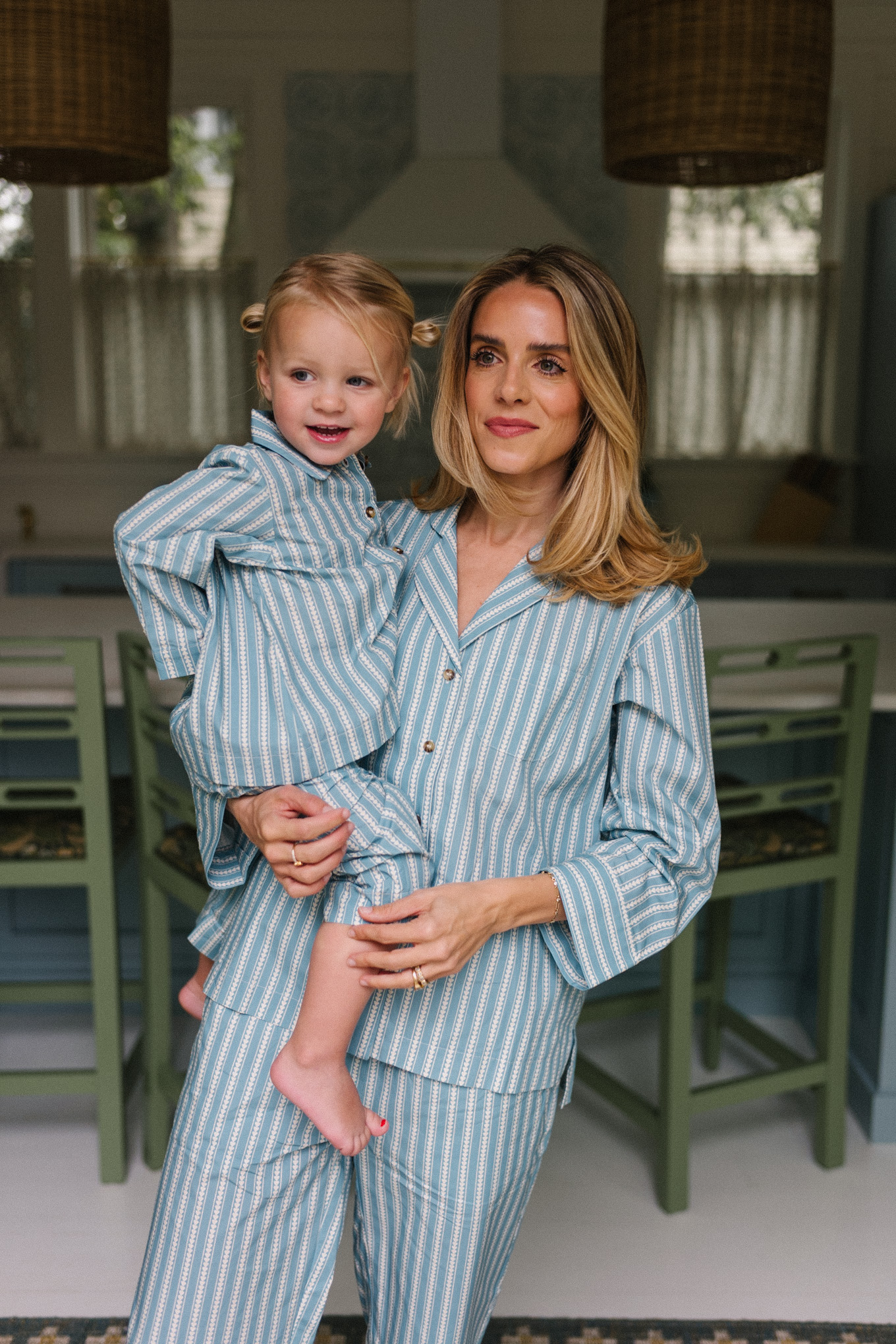 blue white stripe cotton poplin pajama set