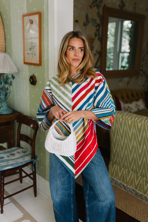 rainbow striped chevron top blue denim