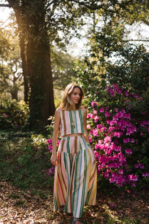 rainbow stripe light weight top and skirt set