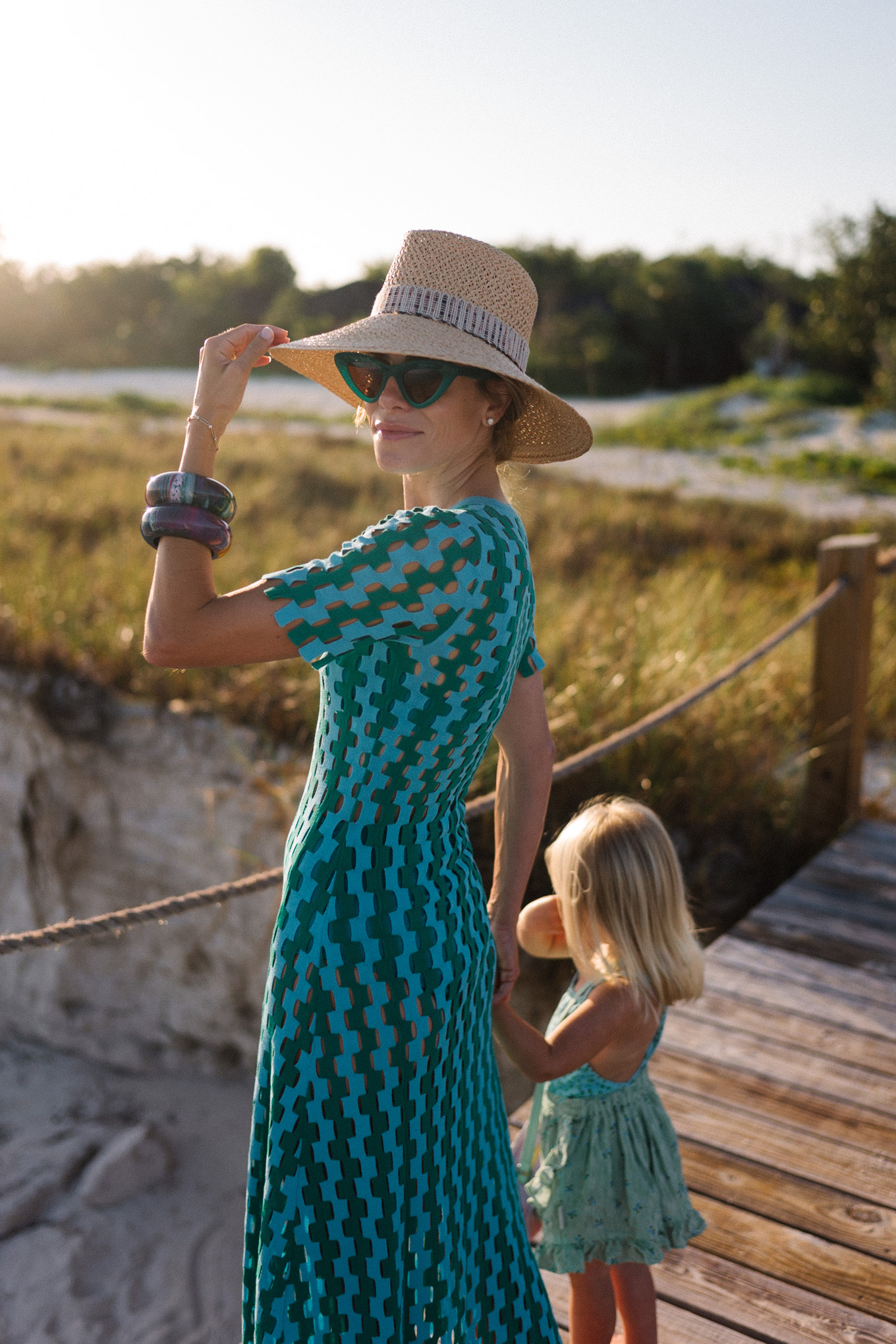 turquoise green crochet coverup straw hat
