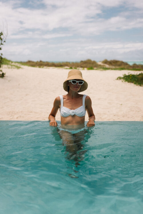 white rose detail bikini straw hat