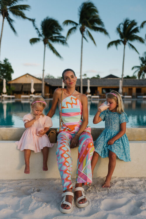 bright patterned halter top and pants set