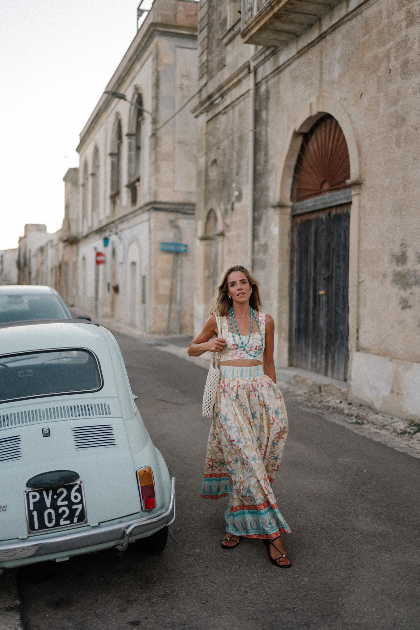 puglia italy pastel starfish print skirt set turquoise jewelry