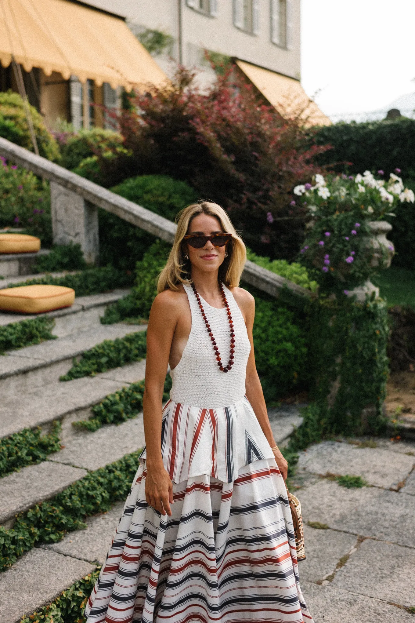 Lake Como Italy Cream Tank Stripe Maxi Skirt