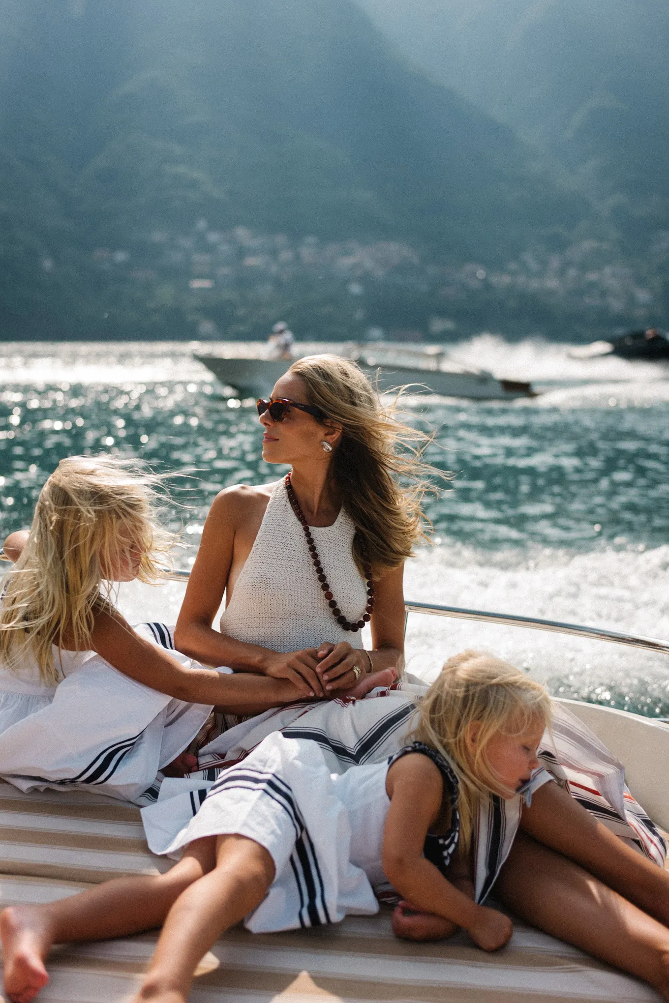 lake como italy cream tank striped maxi skirt