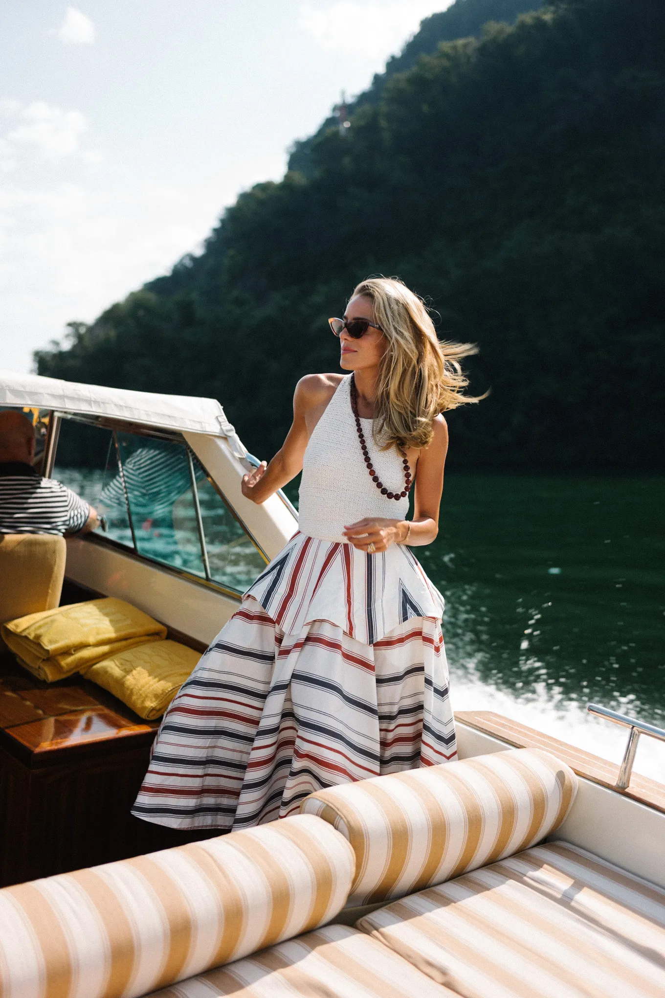 Lake Como Italy Cream Tank Stripe Maxi Skirt