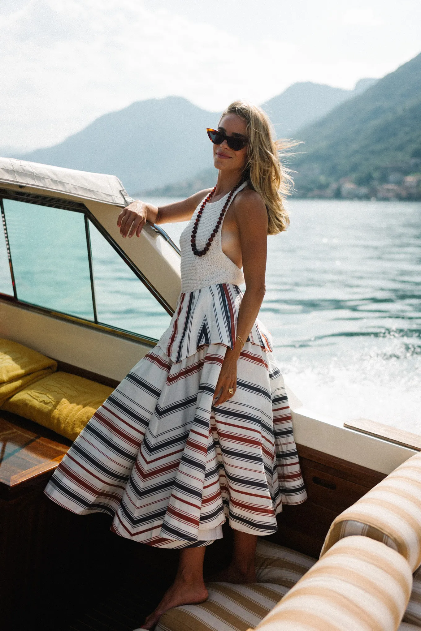 Lake Como Italy Cream Tank Stripe Maxi Skirt