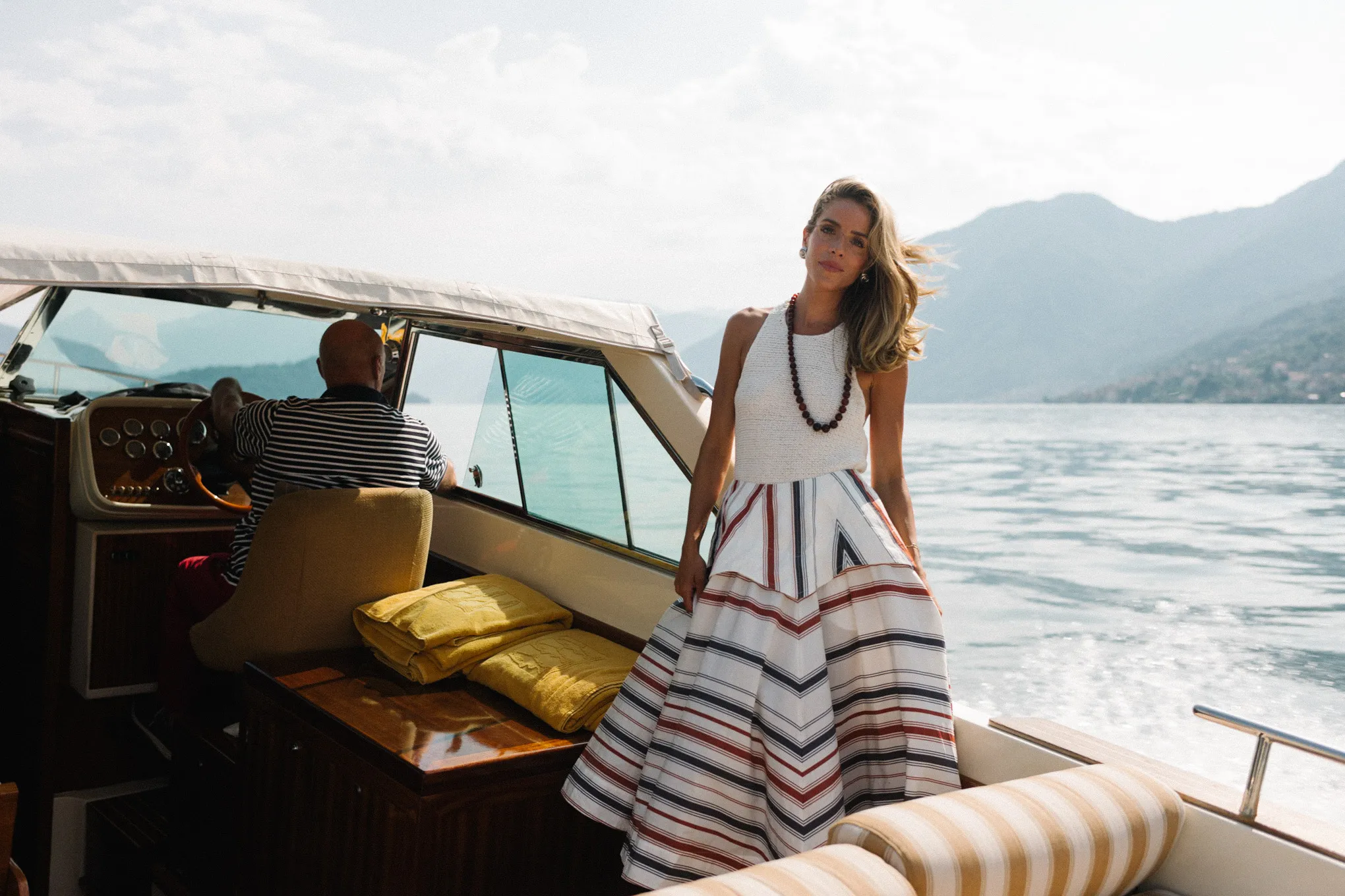 Lake Como Italy Cream Tank Stripe Maxi Skirt