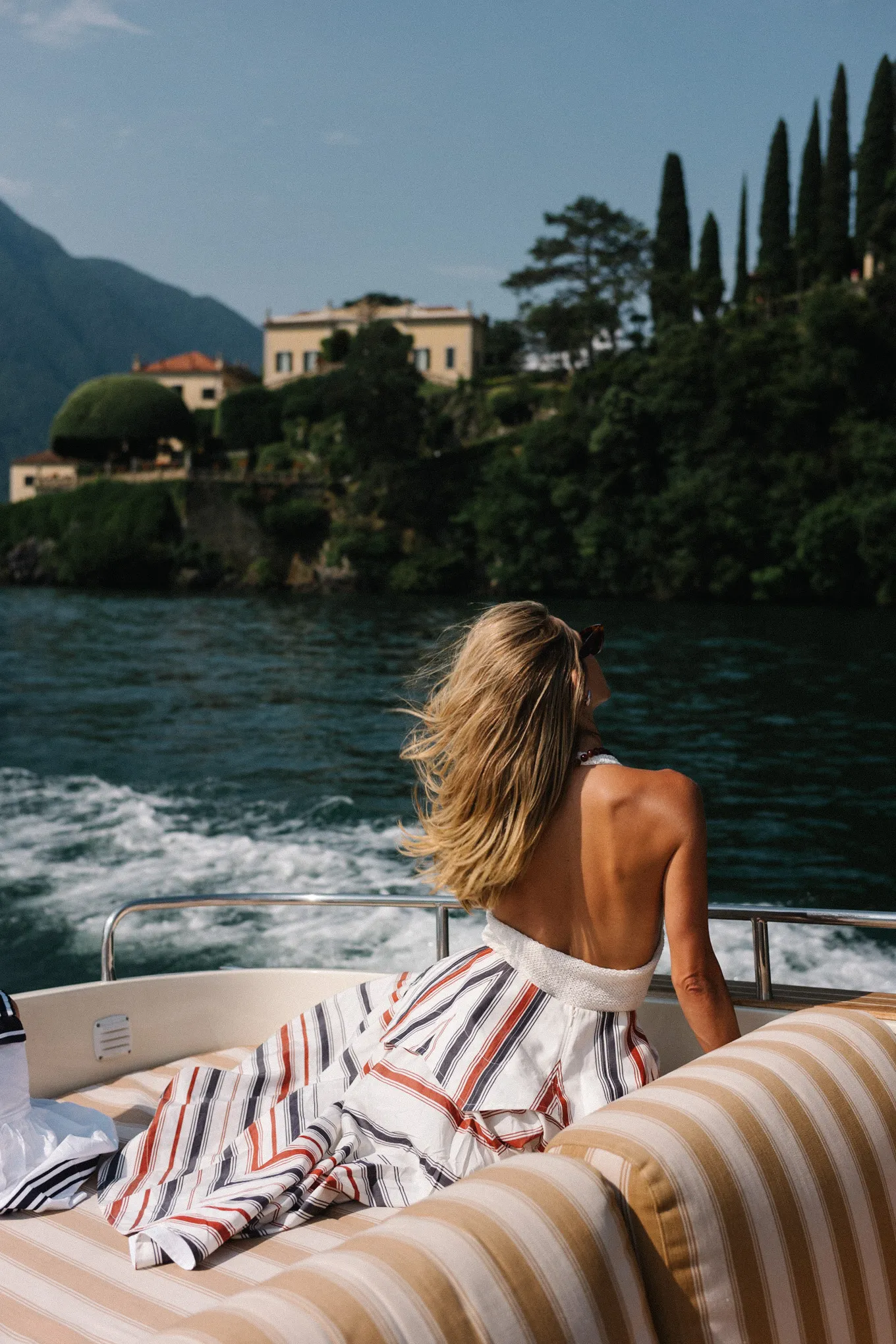 Lake Como Italy Cream Tank Stripe Maxi Skirt