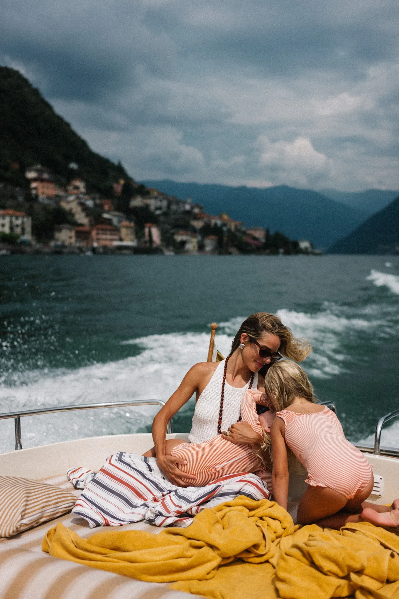 lake como italy cream tank striped maxi skirt