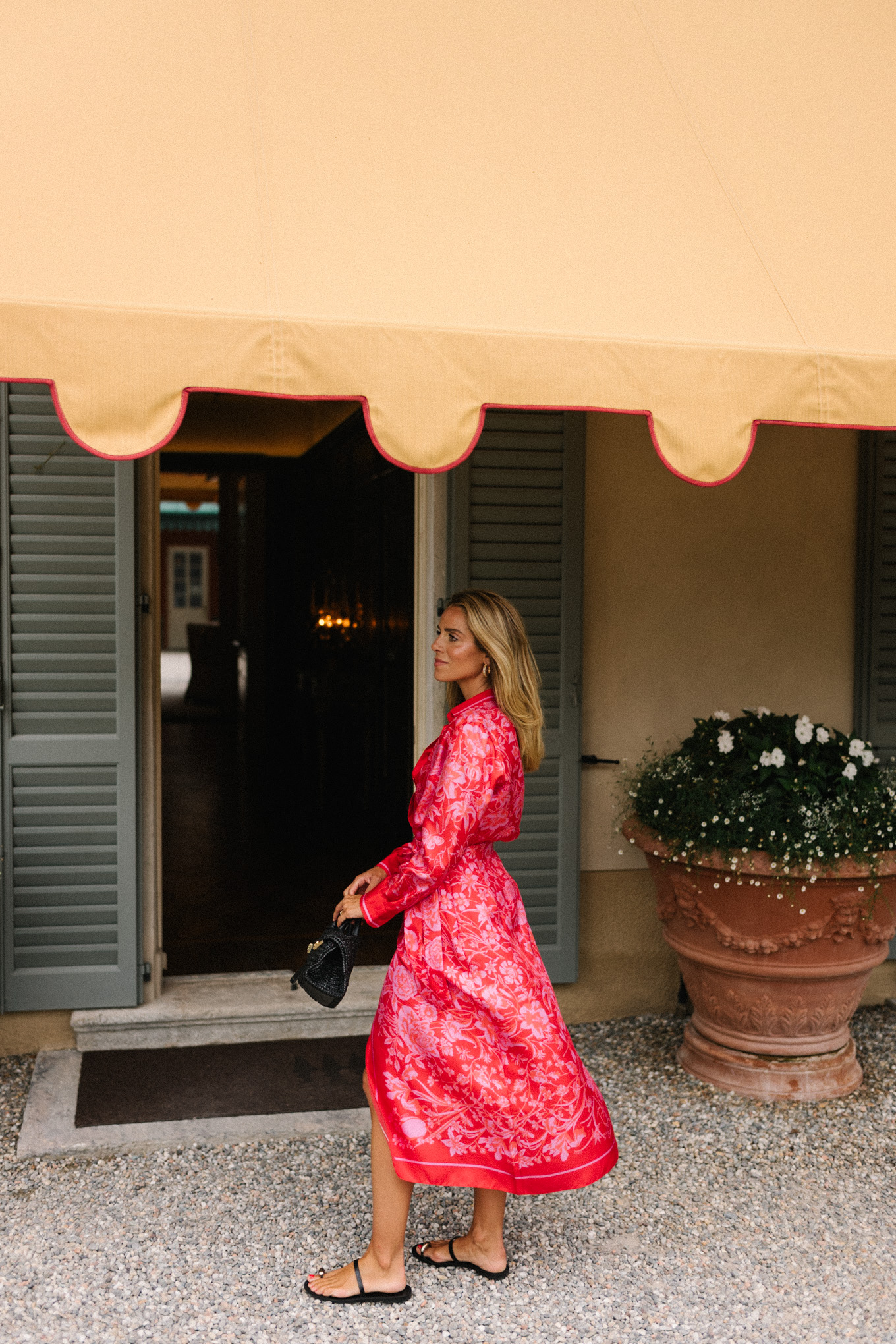 Pink silk floral blouse and skirt