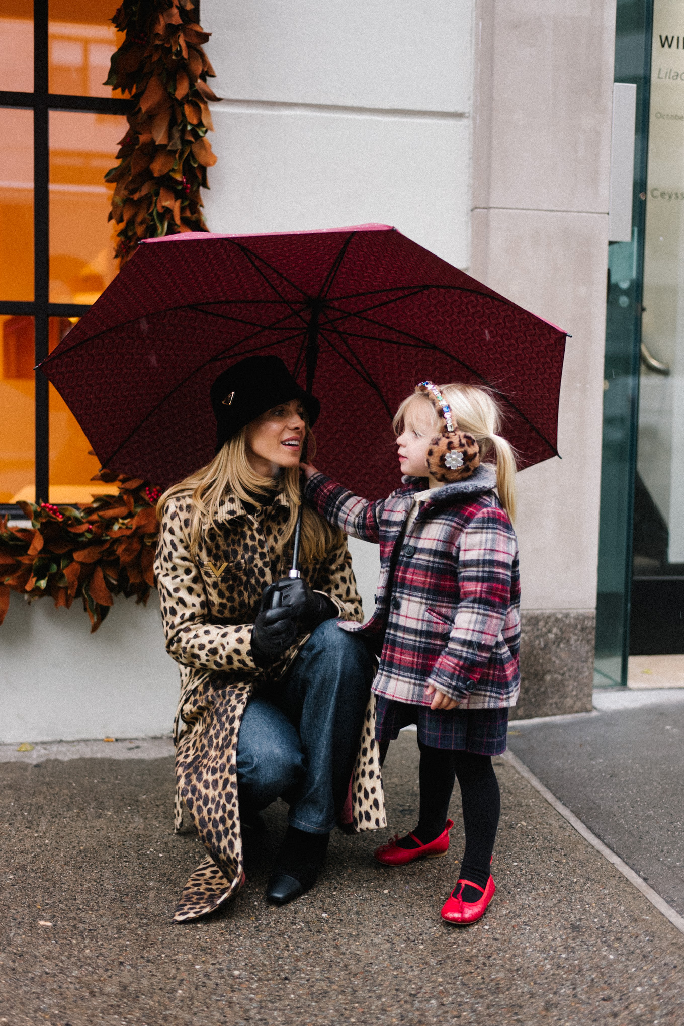 Cheetah Print Wool Coat Black Velvet Bucket Hat Christmas New York