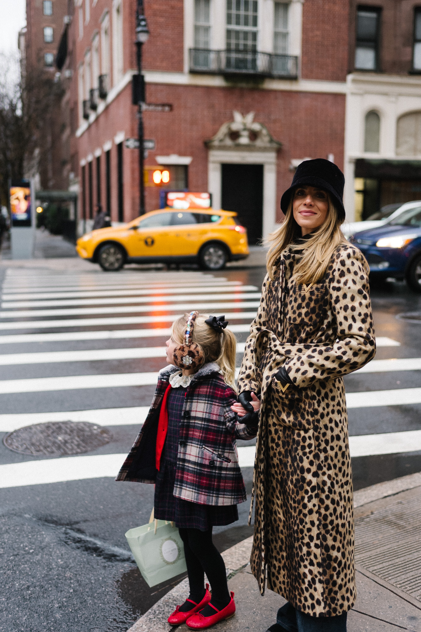 Cheetah Print Wool Coat Black Velvet Bucket Hat Christmas New York