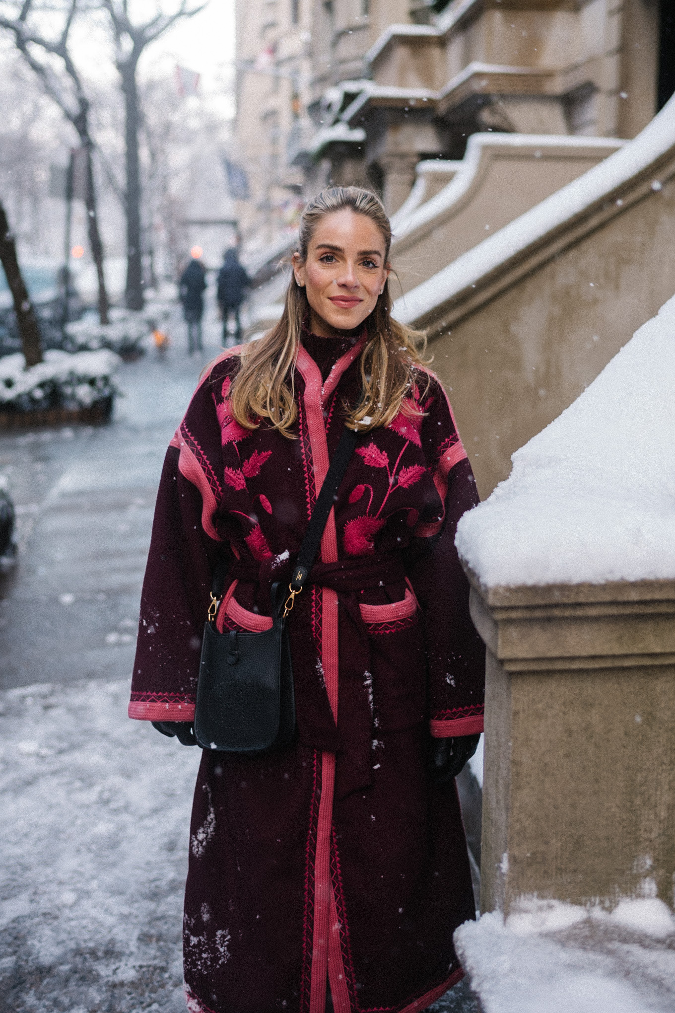 pink embroidered winter coat