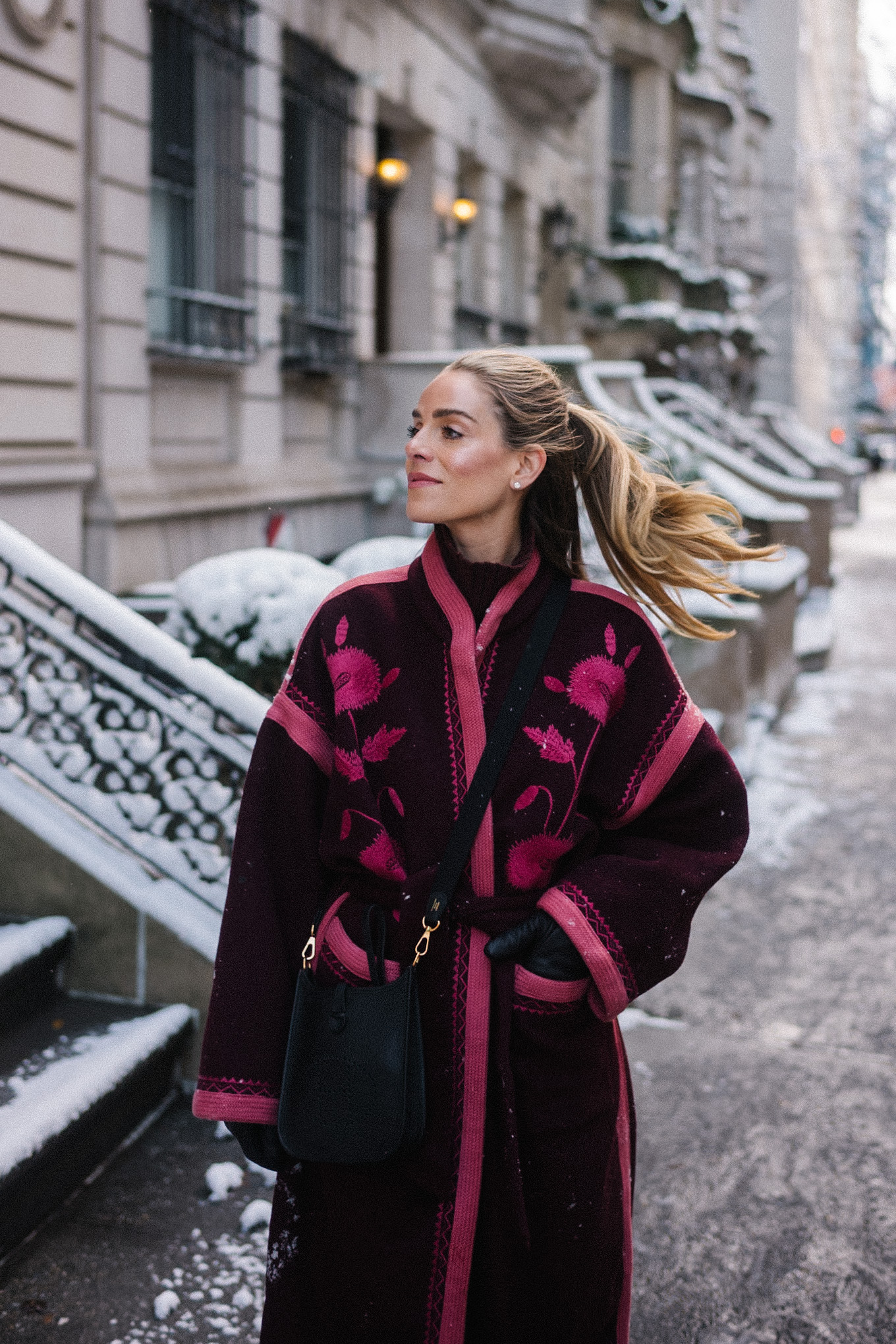 pink embroidered winter coat