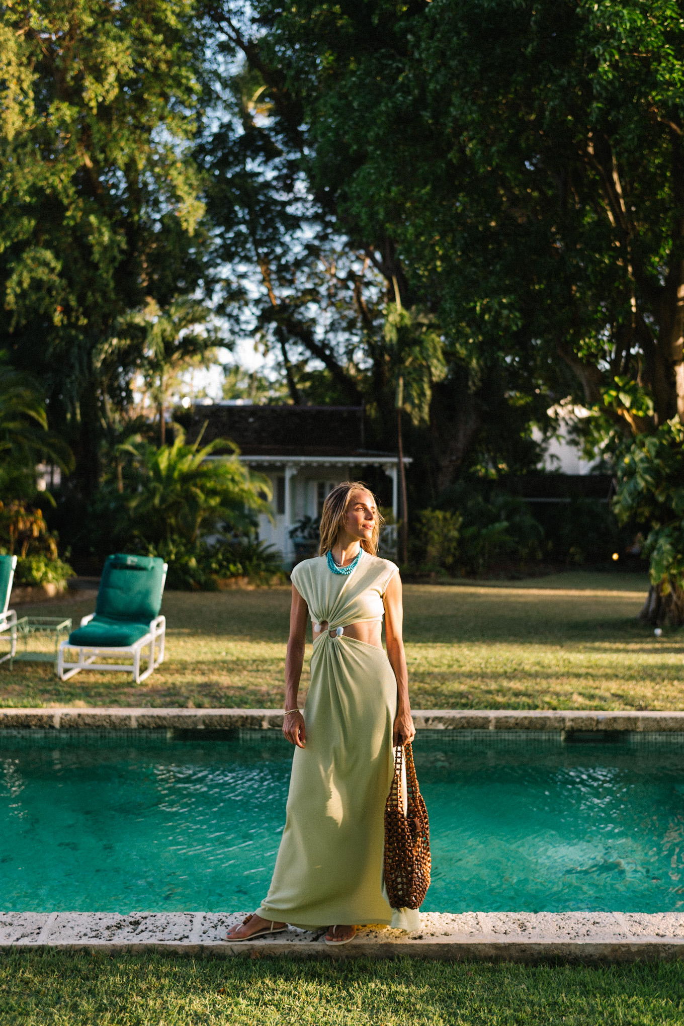 Green Cotton Maxi Dress Brown Brown Turquoise Collar