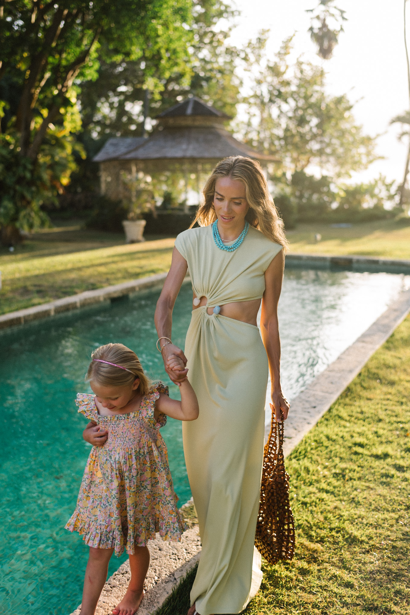 Green Cotton Maxi Dress Brown Brown Turquoise Collar
