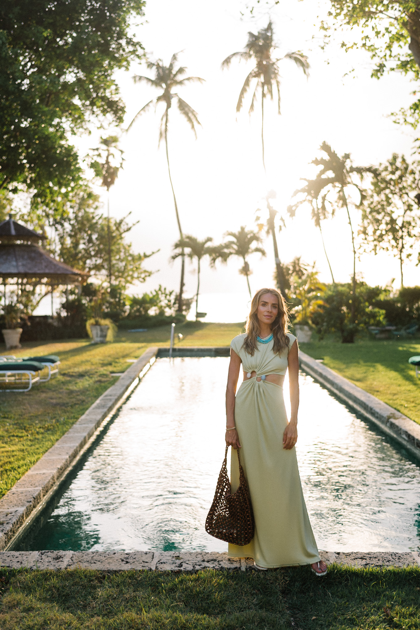 Green Cotton Maxi Dress Brown Brown Turquoise Collar
