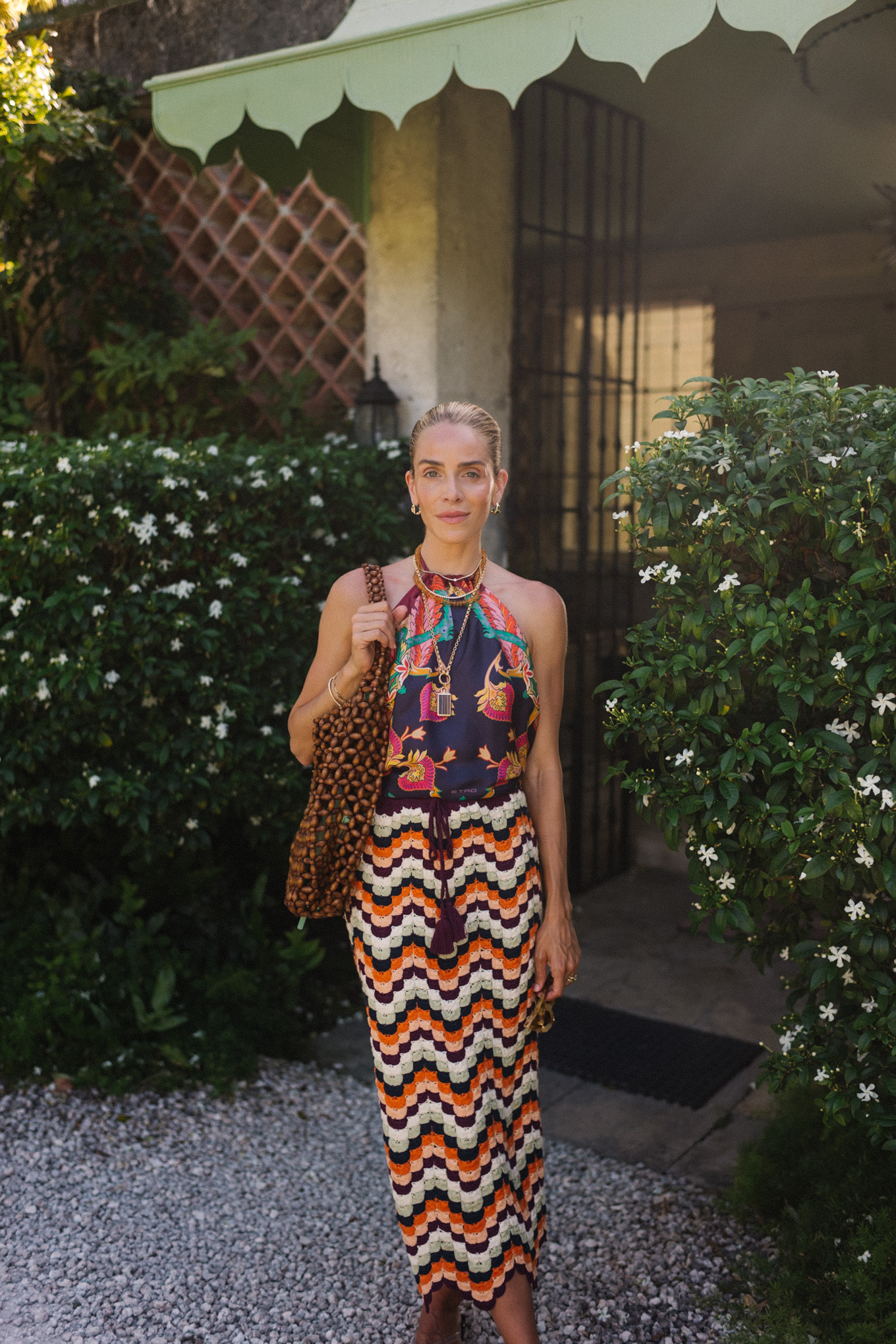colorful silk halter top rainbow crochet skirt